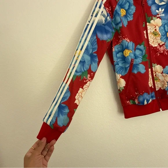 Adidas Red and Blue Floral Print Jacket Size XS - Picture 5 of 15